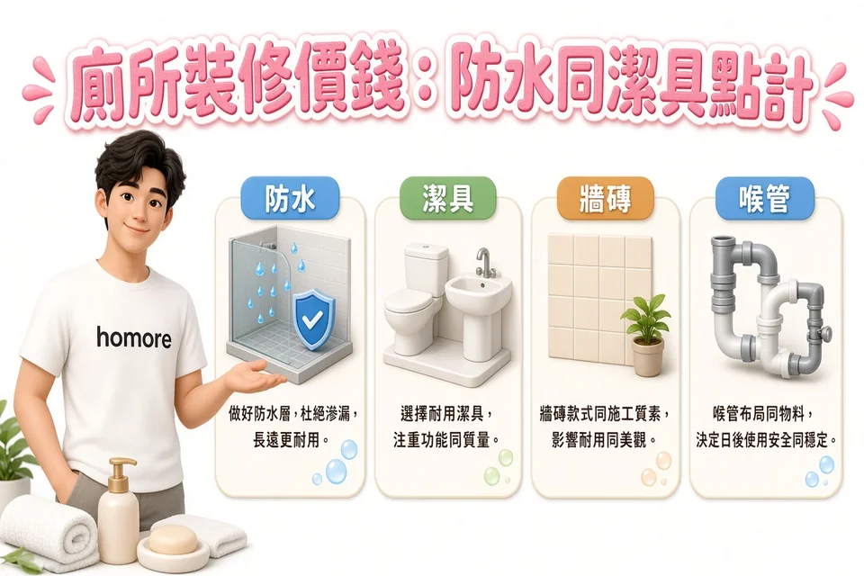 香港裝修攻略:廁所裝修價錢:防水同潔具點計