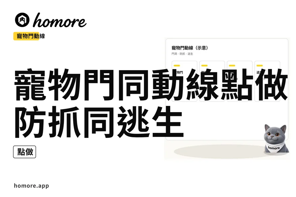 示意圖:寵物門同動線點做:防抓同逃生