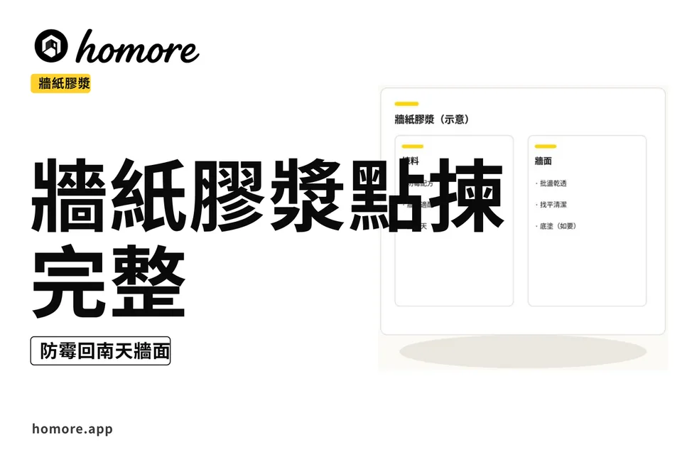 示意圖:牆紙膠漿同牆面處理示意