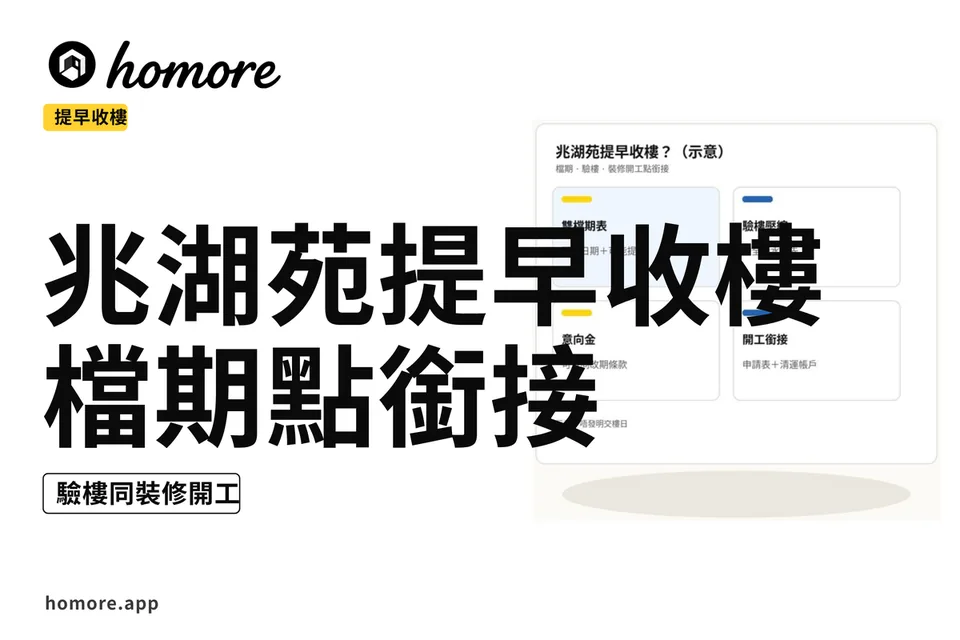 示意圖:兆湖苑關鍵日期、入伙紙、收樓、裝修開工四段時間軸
