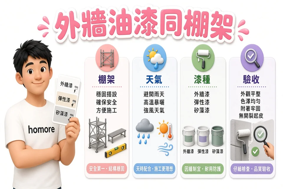 香港裝修攻略:外牆油漆同棚架