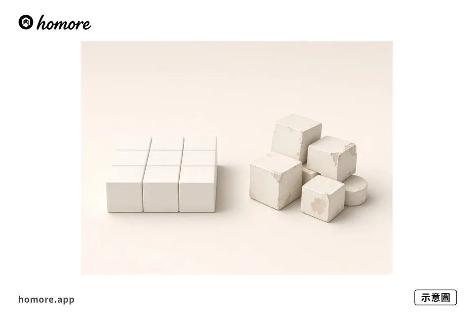 示意圖：新樓二手工種色塊對齊